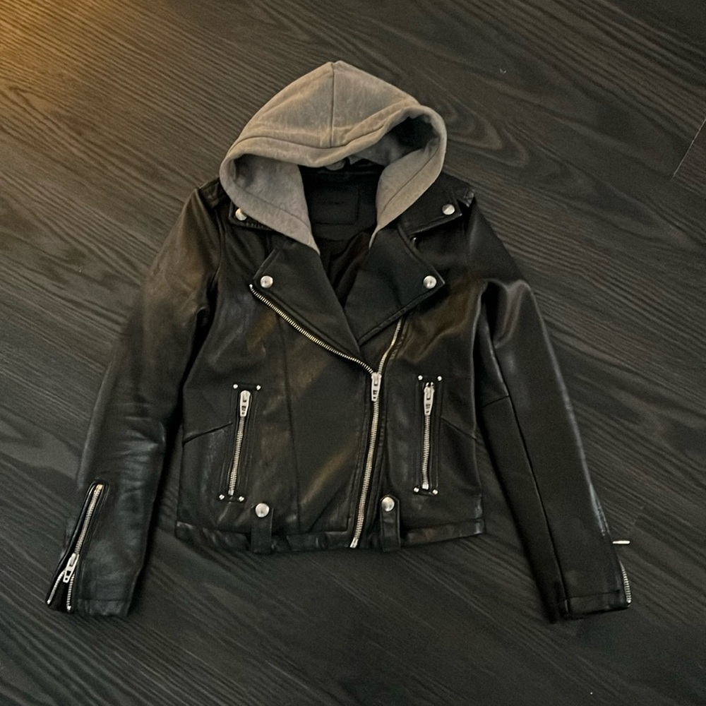 Girls BlankNYC Grey Hoodie Vegan Leather Moto Jacket